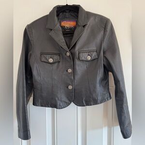 Vintage Black Cropped Leather Jacket